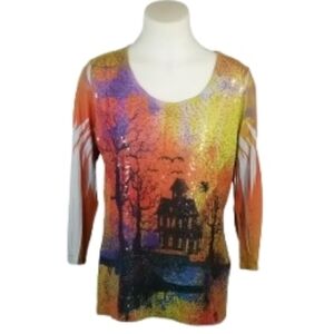 Closet Full Orange Sequin Halloween Theme Top Sz XL